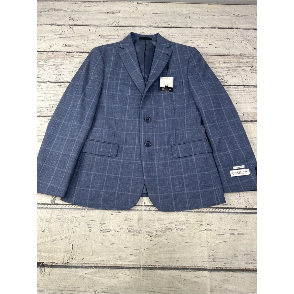 Collection By Michael Strahan Blue Box Plaid Boys Suit Blazer Jacket 16R NWT